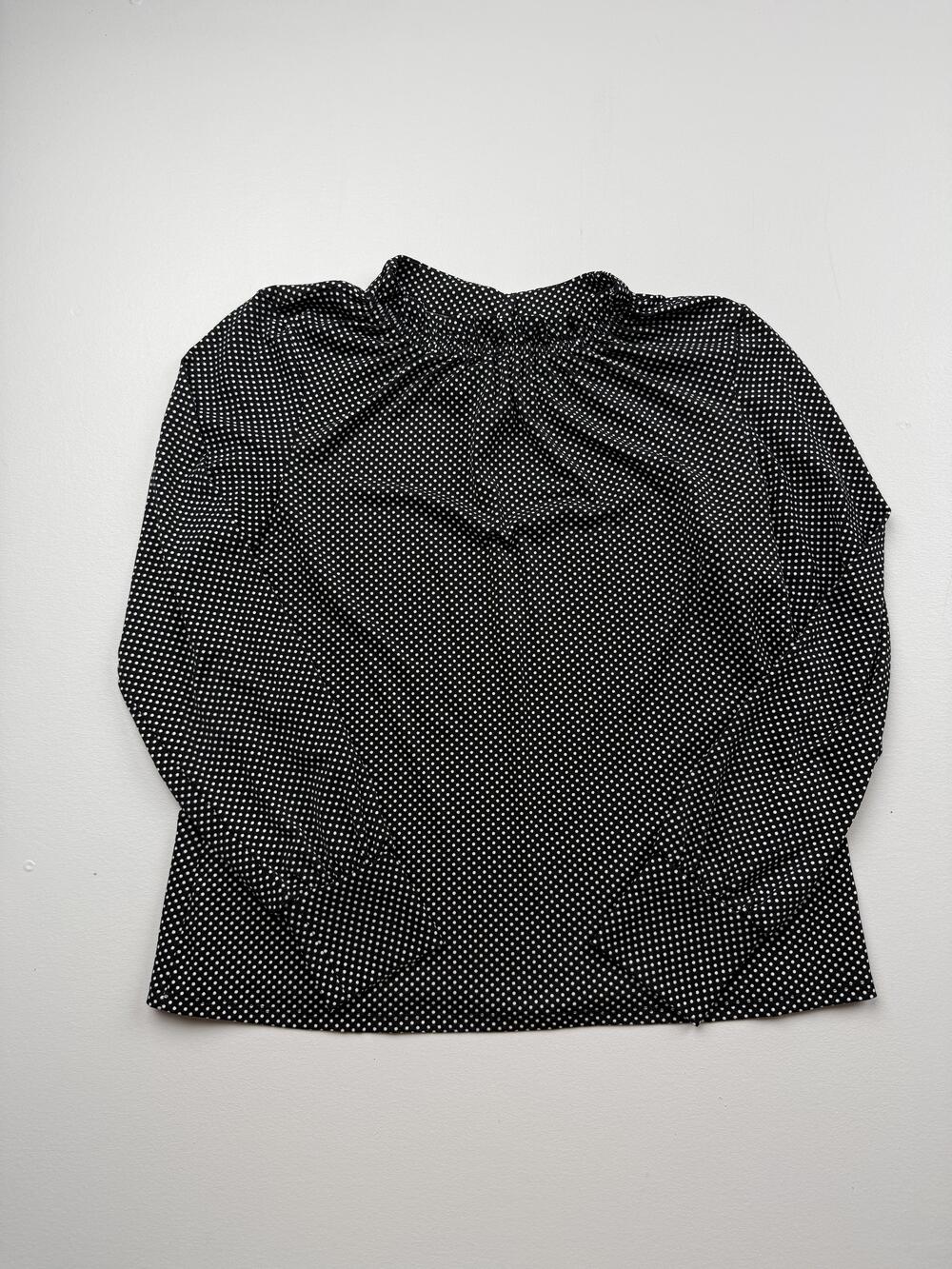Adrianna Papell Blouse Womens L Black Mock Neck Long Sleeve Polka Dot Top Jersey